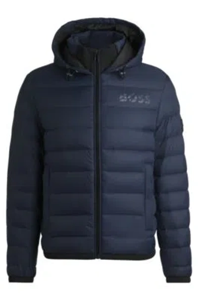 Hugo Boss Water-repellent Down Jacket With Tonal Logo In Dark Blue