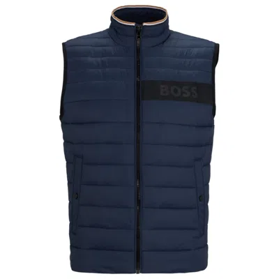 Hugo Boss Water-repellent Gilet With 3d-logo Tape In Blue