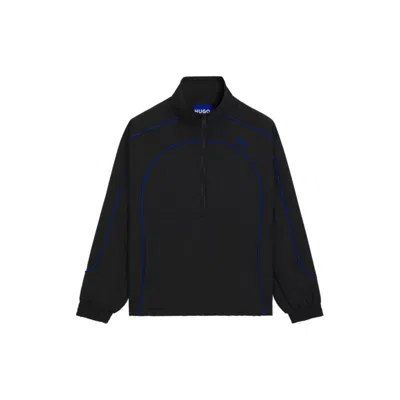 Hugo Boss Water-repellent Half-zip Jacket With Contrast Piping In Black