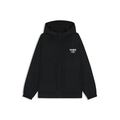 Hugo Boss Water-repellent Hooded Jacket With Logo Prints In Black