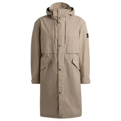 Hugo Boss Water-repellent Jacket In A Paper-touch Cotton Blend In Khaki