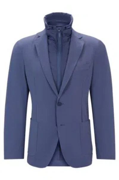 Hugo Boss Water-repellent Jacket In Slim Fit With Zip-up Inner In Dark Blue