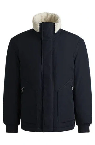 Hugo Boss Water-repellent Jacket With Faux-fur Collar In Blue