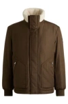 Hugo Boss Water-repellent Jacket With Faux-fur Collar In Brown