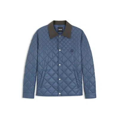 Hugo Boss Water-repellent Jacket With Mixed Quilting In Blue