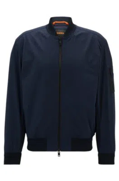 Hugo Boss Water-repellent Jacket With Zipped Sleeve Pocket In Dark Blue