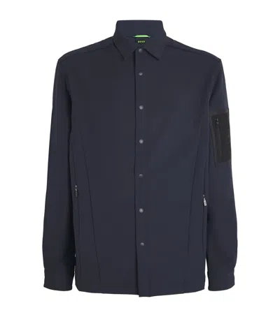Hugo Boss Water-repellent Overshirt In Navy