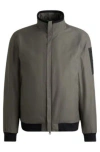 Hugo Boss Water-repellent Padded Bomber Jacket With Logo-print Underplacket In Light Grey