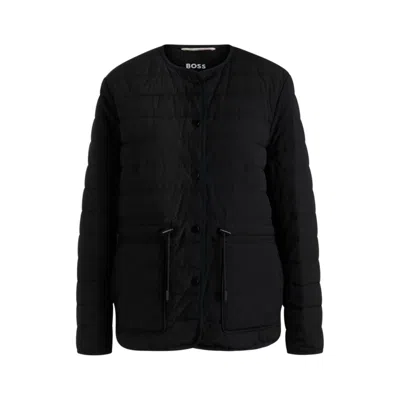 Hugo Boss Water-repellent Padded Jacket With Drawcord Waist In Black