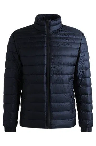 Hugo Boss Water-repellent Padded Jacket With Logo Badge In Dark Blue