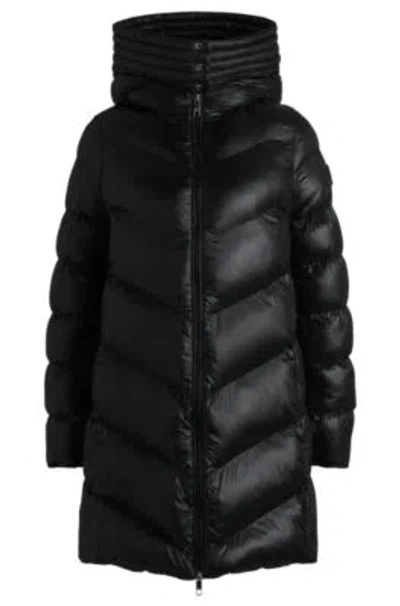 Hugo Boss Water-repellent Padded Parka Jacket With Polished Trims In Black