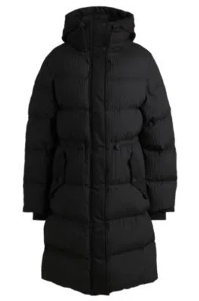 Hugo Boss Water-repellent Parka Jacket In Quilted Corduroy-effect Fabric In Black
