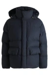 Hugo Boss Water-repellent Puffer Jacket With Double B Monogram In Dark Blue
