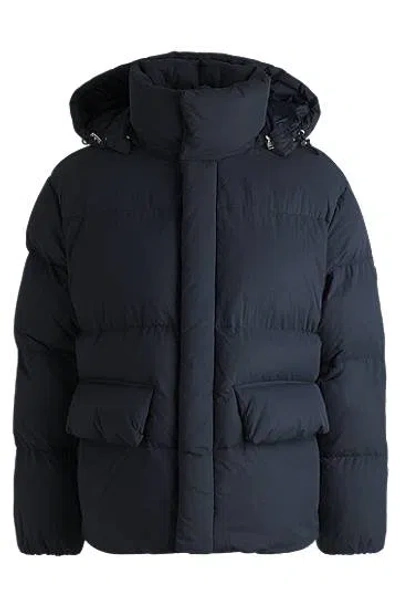 Hugo Boss Water-repellent Puffer Jacket With Double B Monogram In Dark Blue