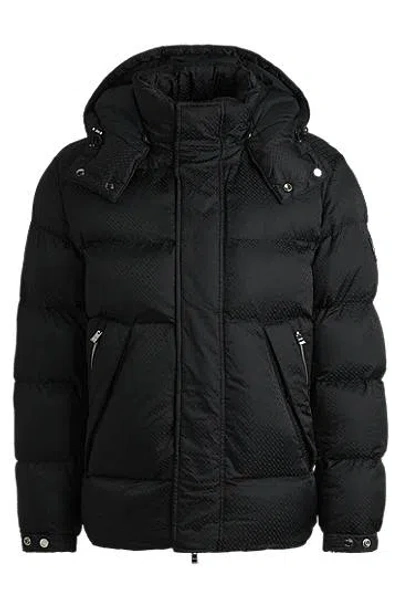 Hugo Boss Water-repellent Puffer Jacket With Micro Monograms In Black