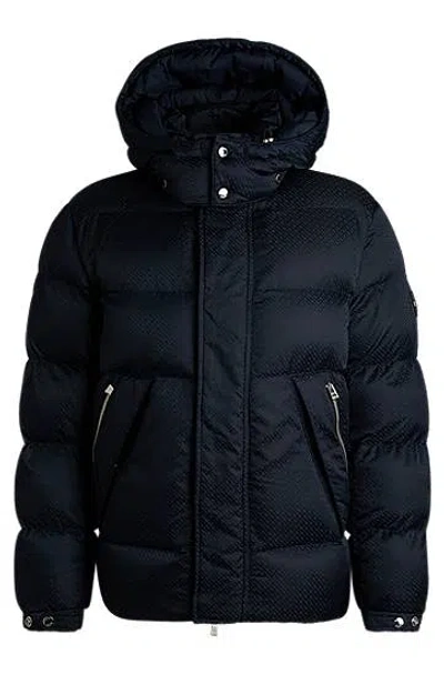 Hugo Boss Water-repellent Puffer Jacket With Micro Monograms In Navy