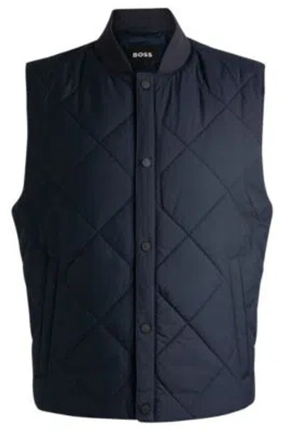 Hugo Boss Water-repellent Regular-fit Gilet With Diamond Quilting In Dark Blue