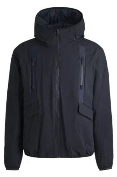 Hugo Boss Water-repellent Regular-fit Jacket In Performance Twill In Dark Blue