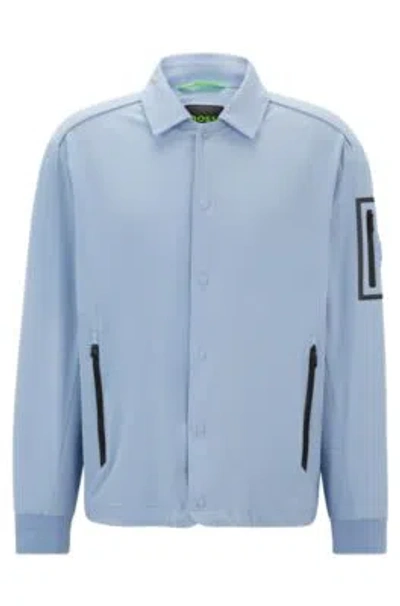 Hugo Boss Water-repellent Regular-fit Jacket With Contrast Details In Light Blue