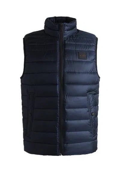 Hugo Boss Water-repellent Slim-fit Gilet With Logo Patch In Blue