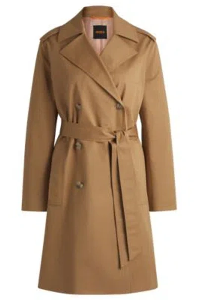 Hugo Boss Water-repellent Trench Coat In Stretch-cotton Gabardine In Beige