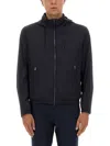 Hugo Boss Boss Camel "l-calfo1" Jacket With Hood And Zipper In Blue