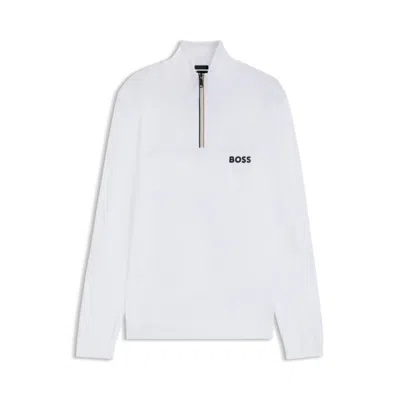 Hugo Boss Water-repellent Zip-neck Sweater In A Cotton Blend In White