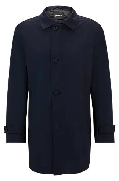 Hugo Boss Waterproof Coat Blended With Wool In Blue