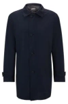 Hugo Boss Waterproof Coat Blended With Wool In Dark Blue