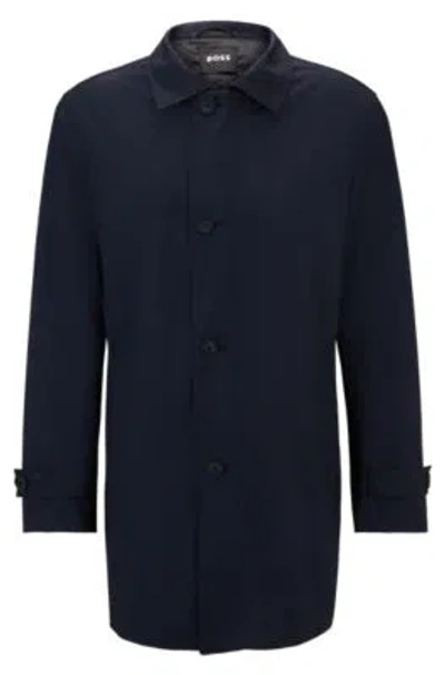 Hugo Boss Waterproof Coat Blended With Wool In Dark Blue