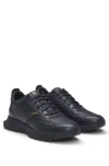Hugo Boss Black Leather Sports Sneakers With Strap For Men In Dark Blue