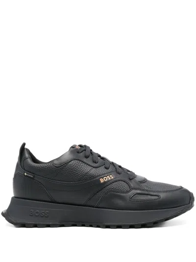 Hugo Boss Black Leather Sports Sneakers With Strap For Men