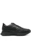 Hugo Boss Black Leather Sports Sneakers With Strap For Men In Black