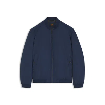 Hugo Boss Water-repellent Bomber Jacket In Cotton-touch Fabric In Blue