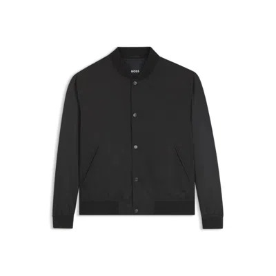 Hugo Boss Water-repellent Jacket With Monogram-patterned Sleeves In Black