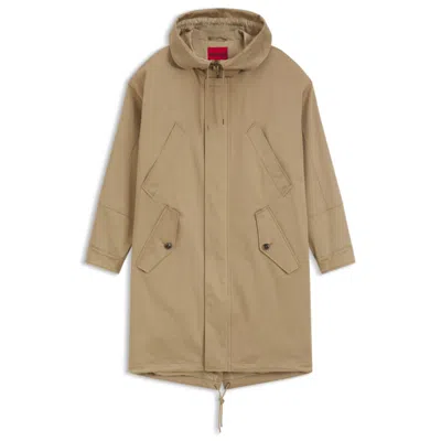 Hugo Boss Water-repellent Parka In Stretch-cotton Satin In Neutral