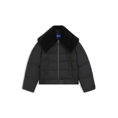 Hugo Boss Water-repellent Puffer Jacket With Detachable Faux-fur Collar In Black
