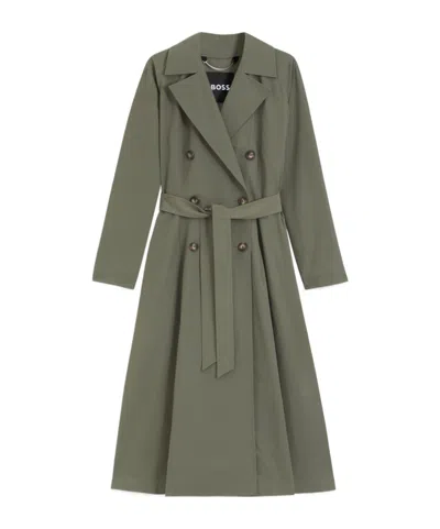 Hugo Boss Water-repellent Trench Coat With Belt In Green