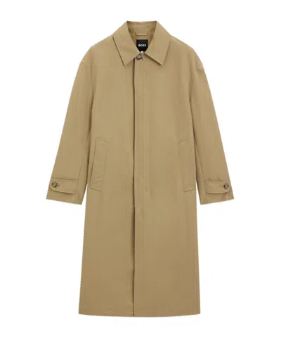 Hugo Boss Water-repellent Coat With Concealed Closure In Brown