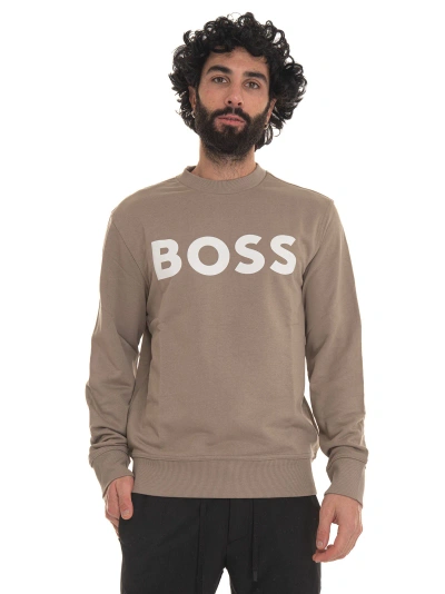 Hugo Boss Webasiccrew Crewneck Sweatshirt In Beige