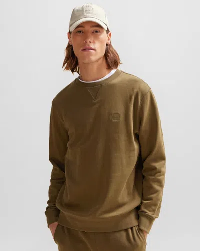 Hugo Boss Westart Mens Crew Neck Sweatshirt With Logo Patch In Green