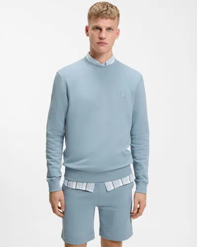 Hugo Boss Westart Mens Crew Neck Sweatshirt With Logo Patch In Blue