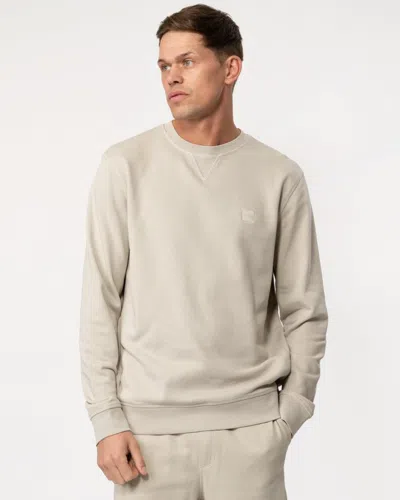 Hugo Boss Westart Mens Crew Neck Sweatshirt With Logo Patch In Light Beige 271