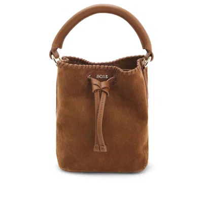 Hugo Boss Whipstitched Bucket Bag In Suede In Brown