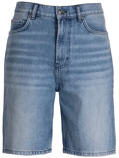 Hugo Boss Whiskering-effect Denim Shorts In Blue