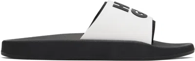 Hugo Boss White & Black Logo-branded Straps Pool Slides In 009-black