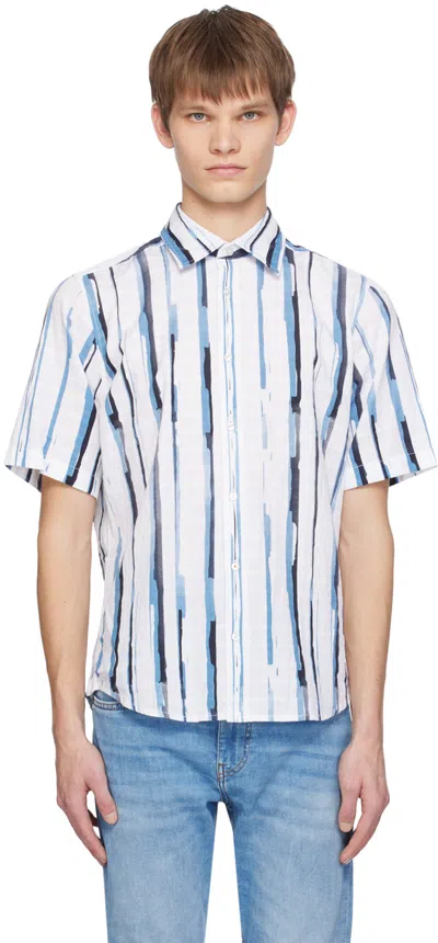 Hugo Boss White & Blue Printed Shirt In 100-white