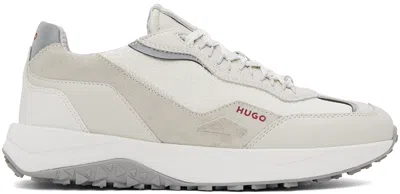 Hugo Boss White & Gray Mixed Material Sneakers
