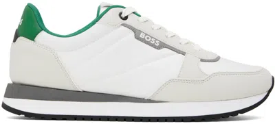 Hugo Boss White & Green Paneled Sneakers In 283-open Beige
