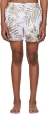 Hugo Boss Fully Lined Swim Shorts With Seasonal Print In 102-natural